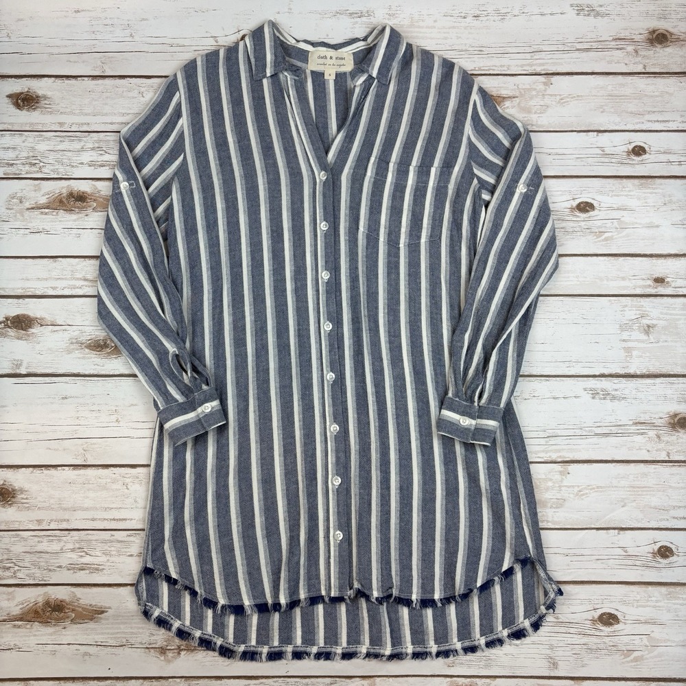 Cloth & Stone Womens Blue White Stripe Linen Blend Shirt Dress S C8060-867-123